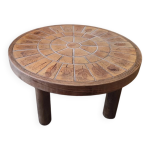 Table basse ronde vintage  herbier  c�ramique de vallauris 1970