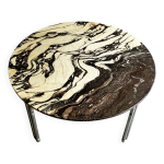 Table basse ronde vintage en magnifique marbre italien, annes 1970.
