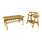 Table basse rotin annes 60 et porte revue bambou