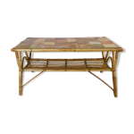 Table basse en rotin et carreaux cramique, france annes 60
