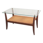Table basse en rotin & h�tre 1960 vintage