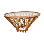 Table basse en rotin, osier et verre, ann�es 1960 - 1970