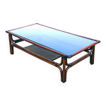 Table basse en rotin et verre fumé, 1970 Table basse en rotin et verre fumé, 1970