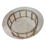 Table basse en rotin et verre fum trs pais