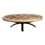 Table basse / de salon ovale signée raynaud - années 60. Table basse / de salon ovale signée raynaud - années 60.