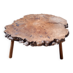 Table basse style brutaliste en loupe d'orme