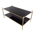 Table basse de style néoclassique en bronze et laiton à double plateaux de verres laqués noirs de la ... Table basse de style néoclassique en bronze et laiton à double plateaux de verres laqués noirs de la ...