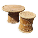 Table basse et tabouret en bambou et corde tresse