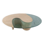 Table basse en travertin et verre années 1970, italie Table basse en travertin et verre années 1970, italie