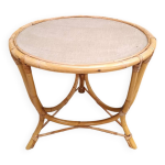 Table basse tripode en osier rotin vintage Table basse tripode en osier rotin vintage
