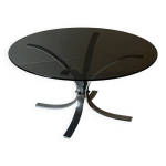 Table basse tulipe en métal chromé et verre fumé, design 1970 Table basse tulipe en métal chromé et verre fumé, design 1970
