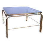 Table basse verre fumé métal doré design italien années 80 estampillée Table basse verre fumé métal doré design italien années 80 estampillée
