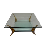 Table basse en verre et pied laiton massif design italien années 60 Table basse en verre et pied laiton massif design italien années 60