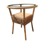 Table basse verre et rotin