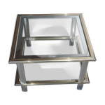 Table basse vintage 1960 / 1970 chrome et dor� - maison lancel