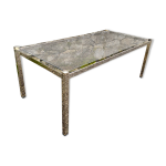 Table basse vintage 1970 rectangulaire doree verre fume marron