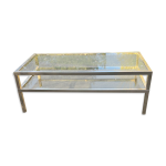Table basse vintage ann�es 70 2 plateaux en verre