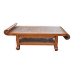 Table basse vintage en bois massif et bambou design 2 niveaux
