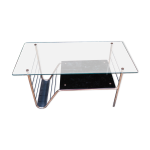 Table basse vintage double plateau verre et structure en mtal dor