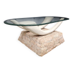 Table basse vintage en fausse dfense, annes 1980