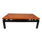 Table basse vintage laquée noire et plateau en bois de loupe d'orme et marqueterie Table basse vintage laquée noire et plateau en bois de loupe d'orme et marqueterie
