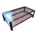 Table basse vintage en loupe d'orme et verre Table basse vintage en loupe d'orme et verre