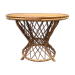 Table basse vintage mid - century en rotin et bambou ann�es 50 / 60