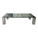 Table basse vintage moderniste en verre et chrome