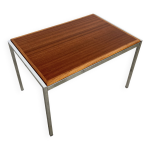 Table basse vintage piètement chromé et plateau teck l75cm Table basse vintage piètement chromé et plateau teck l75cm