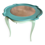 Table basse vintage relooke tons eucalyptus & cactus