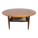 Table basse vintage ronde en teck et rotin Table basse vintage ronde en teck et rotin