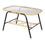 Table basse vintage en rotin des annes 1960 avec un plateau en verre et une structure en mtal