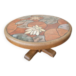 Table basse vintage - signé barrois en céramique émaillée et bois déc Table basse vintage - signé barrois en céramique émaillée et bois déc