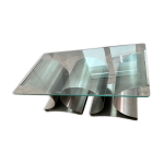 Table basse vintage verre et aluminium