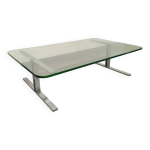 Table basse vintage en verre transparent et fonte d aluminium des années 70 Table basse vintage en verre transparent et fonte d aluminium des années 70