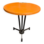 Table bistrot ancienne pied fonte noir + plateau bak�lite orange 50 s