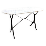 Table bistrot oblong en marbre gris et fonte de fer noire