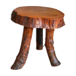 Table bout de canap� brutaliste en bois massif vintage