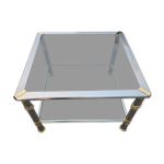Table bout de canap� hollywood regency 1970 m�tal brosse et dor�