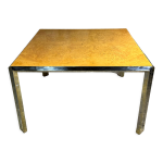 Table carre vintage 70 italienne en mtal moire et loupe d'orme