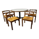 Table et chaises de salle  manger brutalistes de style mid - century modern, en bois de weng et acier, ...