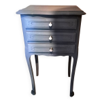 Table de chevet 1950 en bois peint coloris gris trench rénovée 3 tiroirs Table de chevet 1950 en bois peint coloris gris trench rénovée 3 tiroirs