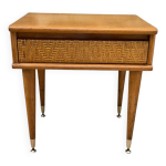 Table de chevet chne et rotin