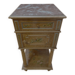 Table de chevet fin xixe en loupe d rable peint, plateau marbre