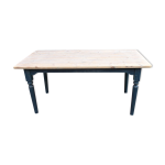 Table de cuisine antique 19ème c. français pin dessus de gommage, pattes peintes bleues Table de cuisine antique 19ème c. français pin dessus de gommage, pattes peintes bleues