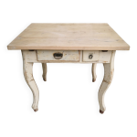 Table de cuisine vintage en bois, pieds courbs
