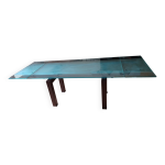 Table design cattelan italia verre trempé + rallonges pieds bois foncé Table design cattelan italia verre trempé + rallonges pieds bois foncé