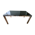 Table extensible design italien en verre noir et pieds chroms 1980