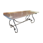 Table fer forgé marbre années 1980 Table fer forgé marbre années 1980