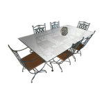 Table en fer forgé plateau en verre profil bec de canard avec 6 fauteuils Table en fer forgé plateau en verre profil bec de canard avec 6 fauteuils